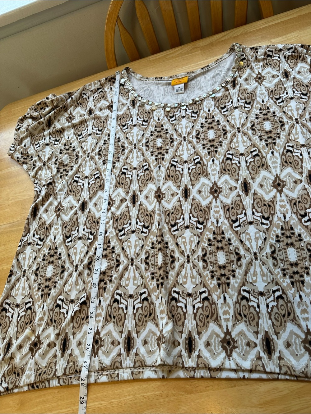 Ruby Rd Womens Brown Tan Geometric Design Short Sleeve Knit Top Size 2X - Picture 5 of 7